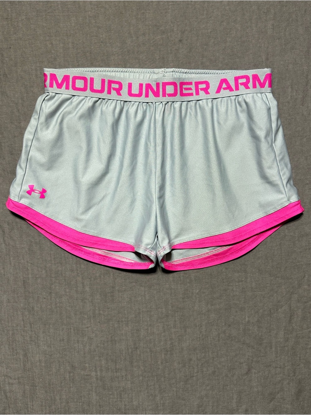 Under Armour Light Gray Athletic Shorts with Hot Pink Trim